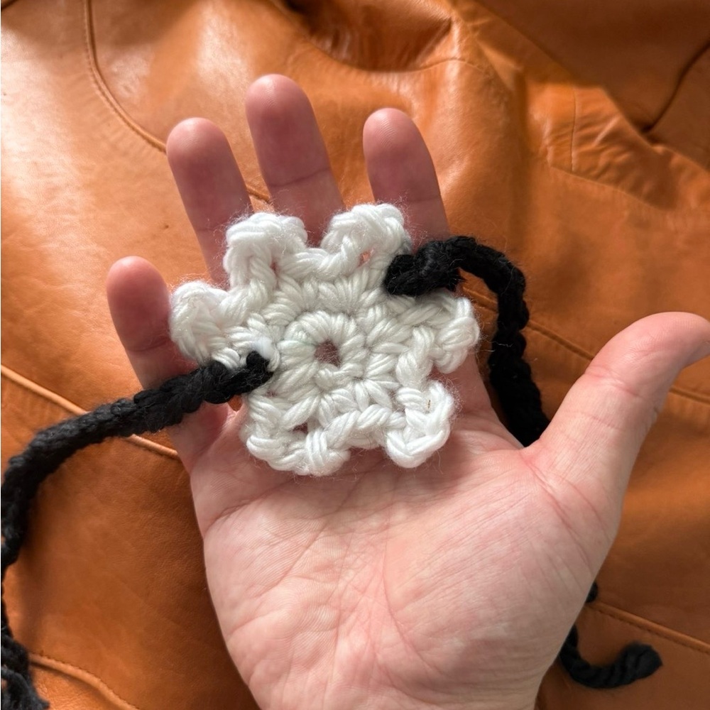 White and black crochet flower crown hair tie for babies (17” length end to end)